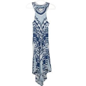 STYLE & CO Sleeveless Dress Scoop Neck Asymmetrical Scarf Hem Blue Floral Size L